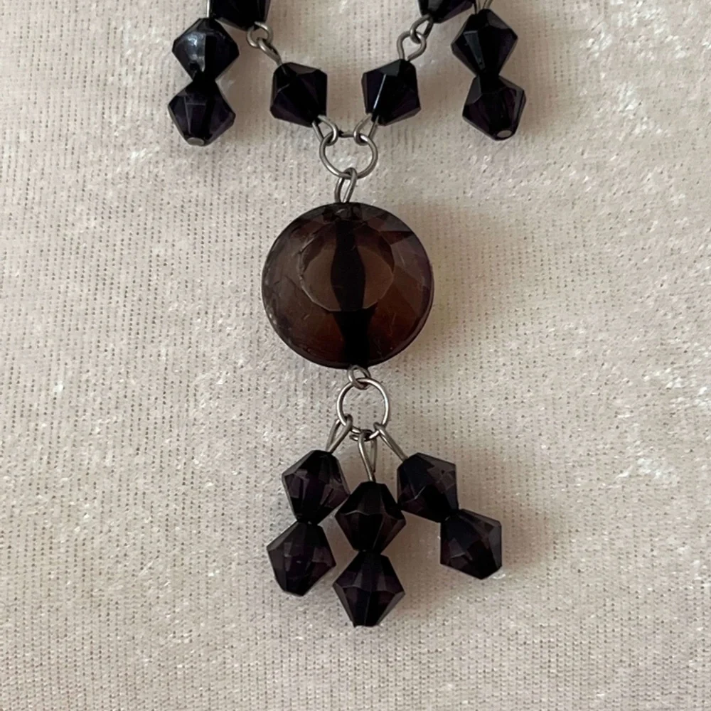 VINTAGE: Black Beaded Chain Necklace - Adjustable Length - Picture 3 of 7